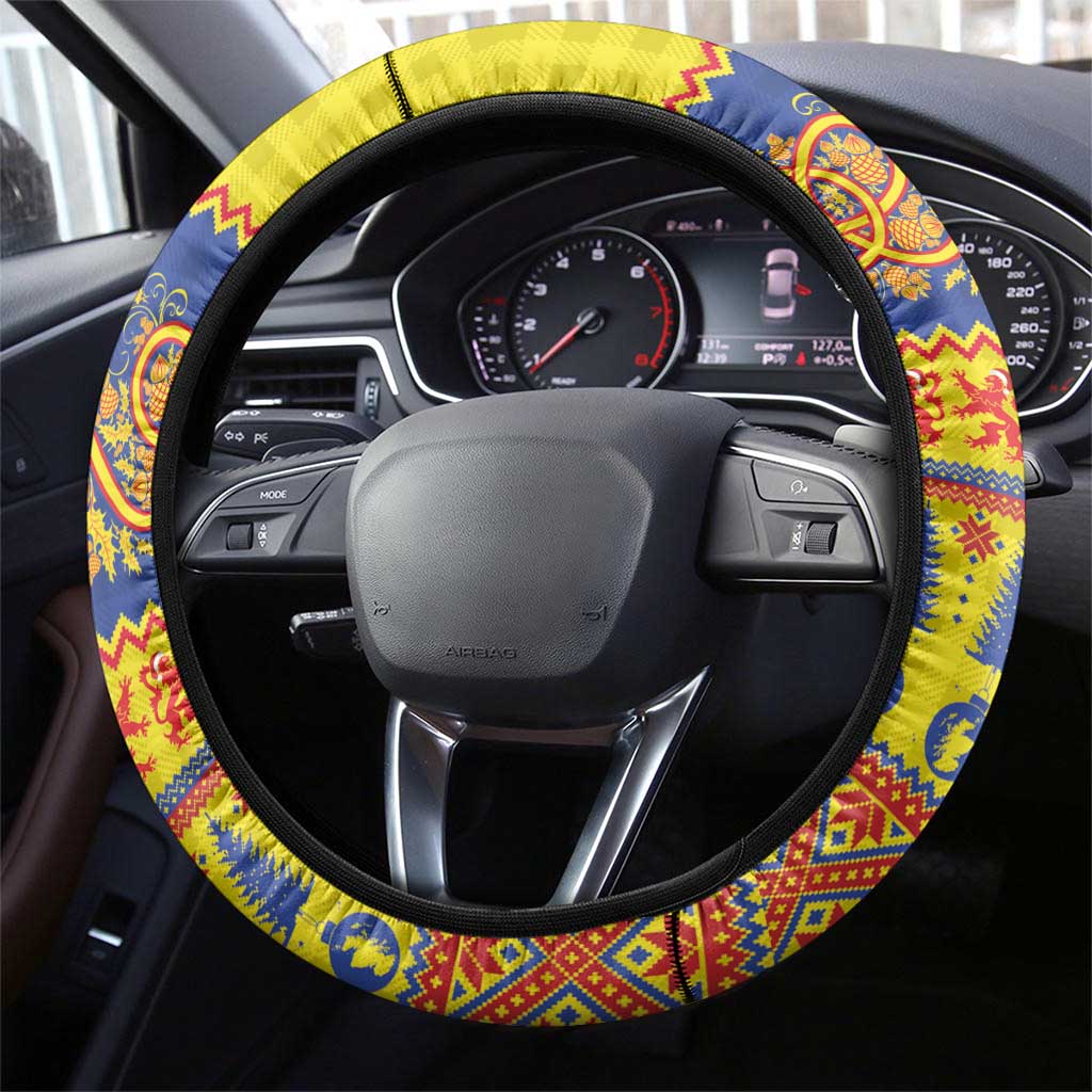 Scottish Christmas Steering Wheel Cover Scotland Thistle and Celtic Knot Yellow-Red Color - Wonder Print Shop
