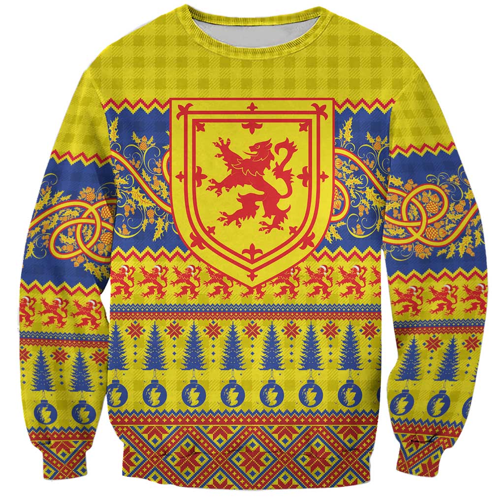 Scottish Christmas Sweatshirt Scotland Thistle and Celtic Knot Yellow-Red Color - Wonder Print Shop