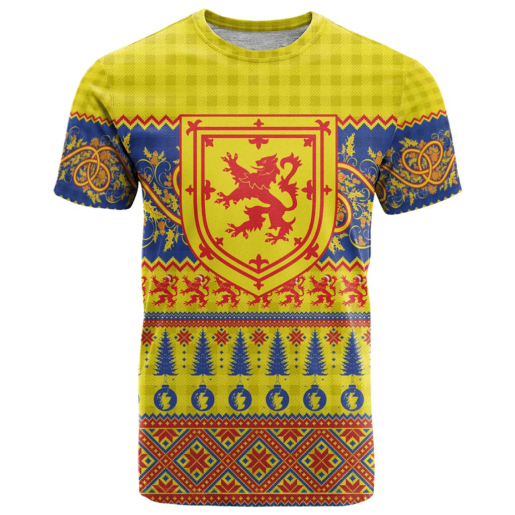 Scottish Christmas T Shirt Scotland Thistle and Celtic Knot Yellow-Red Color - Wonder Print Shop