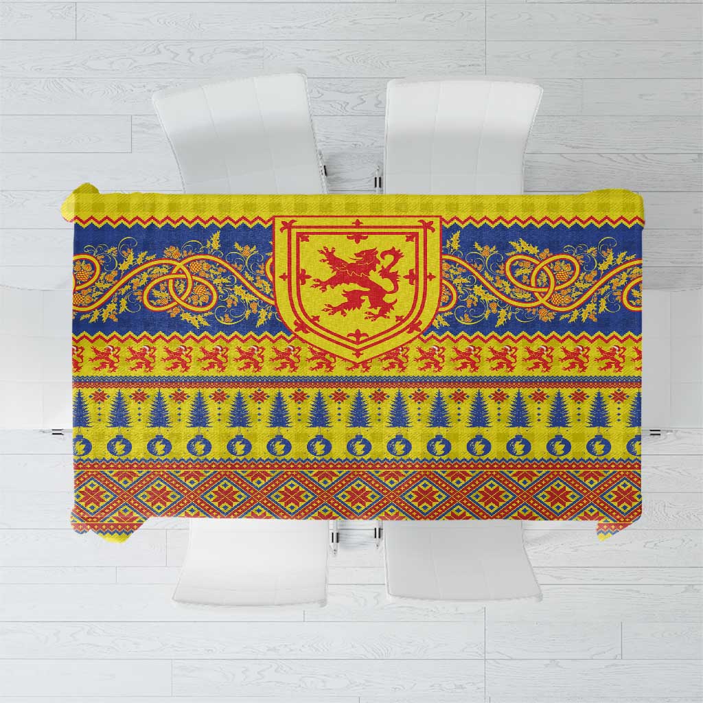 Scottish Christmas Tablecloth Scotland Thistle and Celtic Knot Yellow-Red Color - Wonder Print Shop