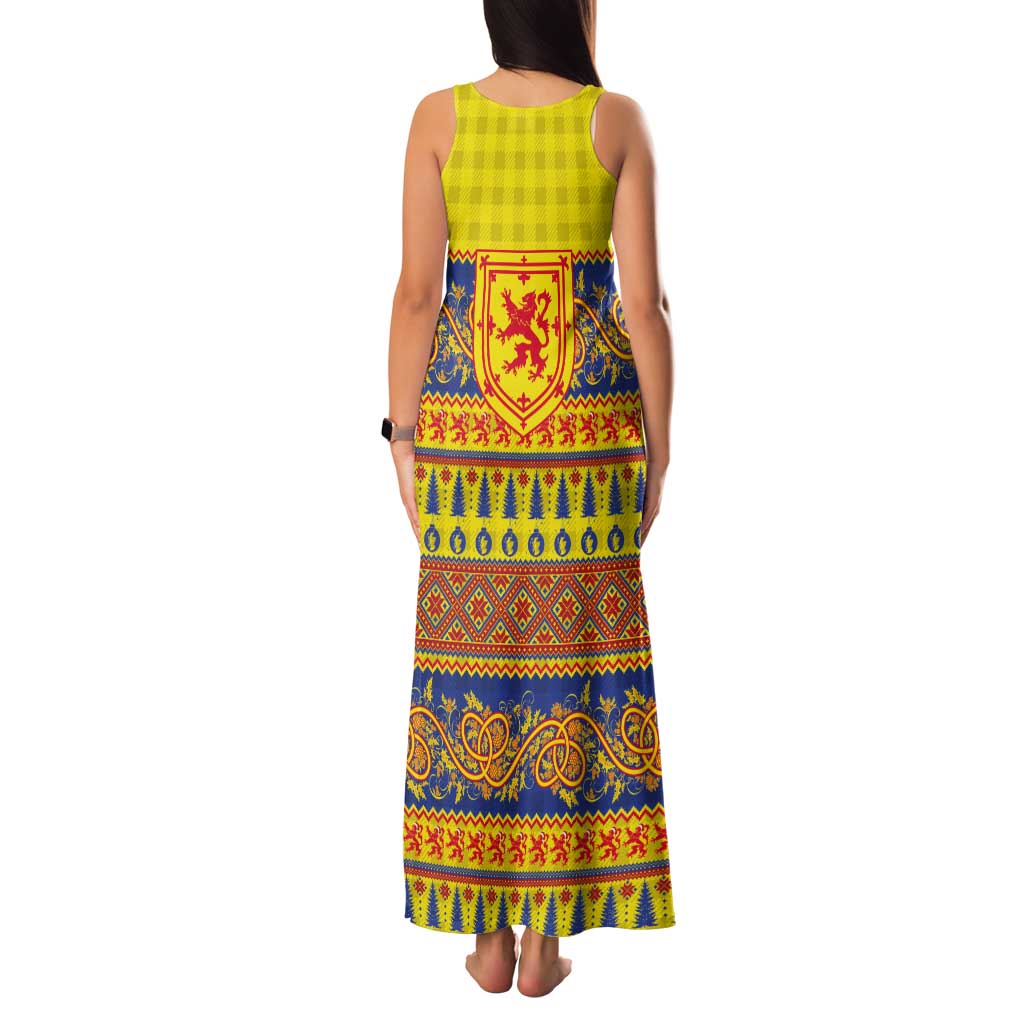 Scottish Christmas Tank Maxi Dress Scotland Thistle and Celtic Knot Yellow-Red Color - Wonder Print Shop
