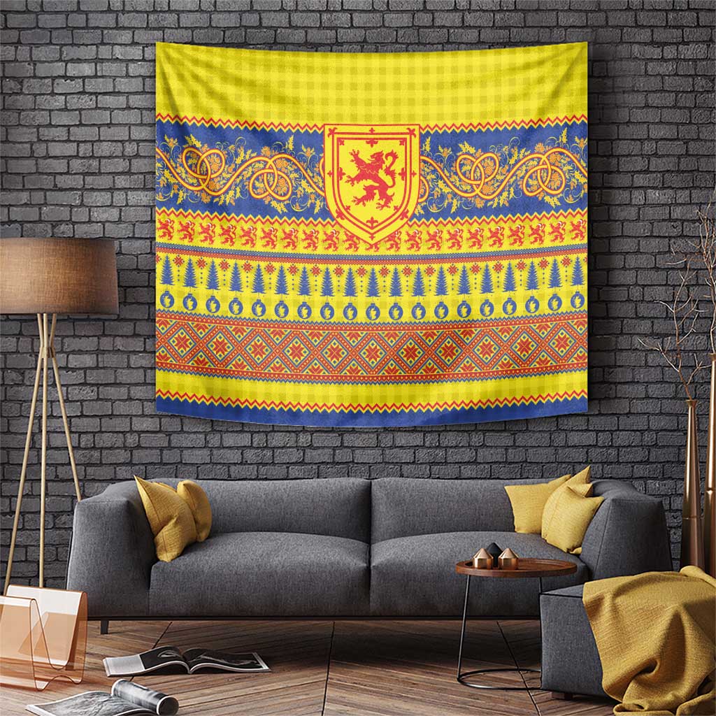 Scottish Christmas Tapestry Scotland Thistle and Celtic Knot Yellow-Red Color - Wonder Print Shop