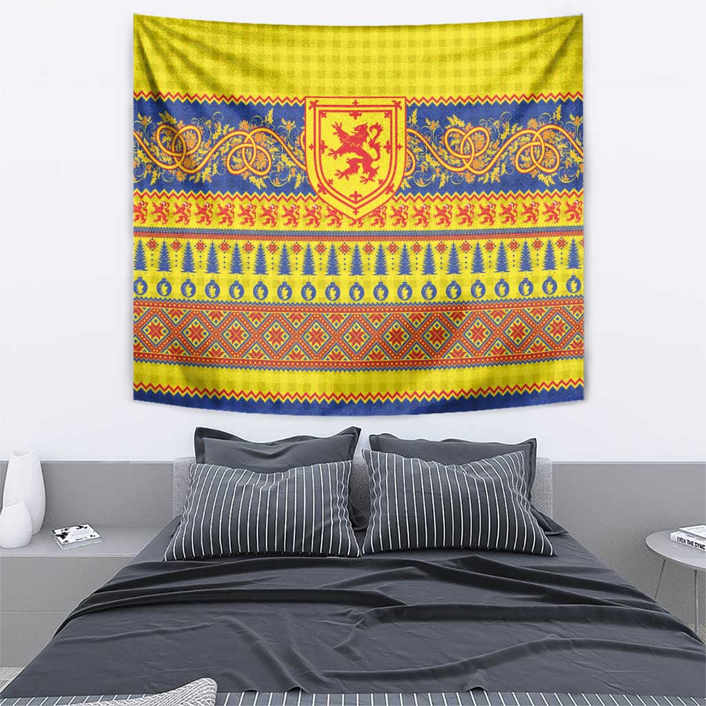 Scottish Christmas Tapestry Scotland Thistle and Celtic Knot Yellow-Red Color - Wonder Print Shop