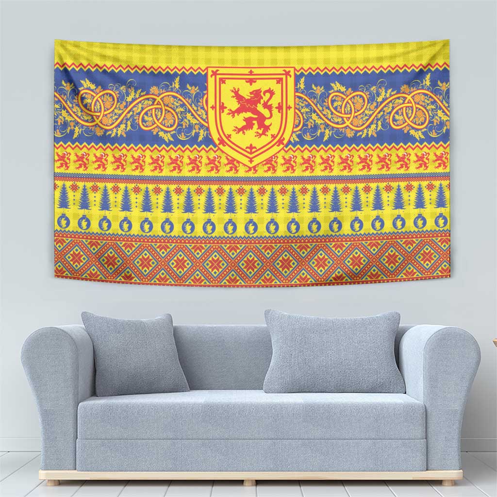 Scottish Christmas Tapestry Scotland Thistle and Celtic Knot Yellow-Red Color - Wonder Print Shop