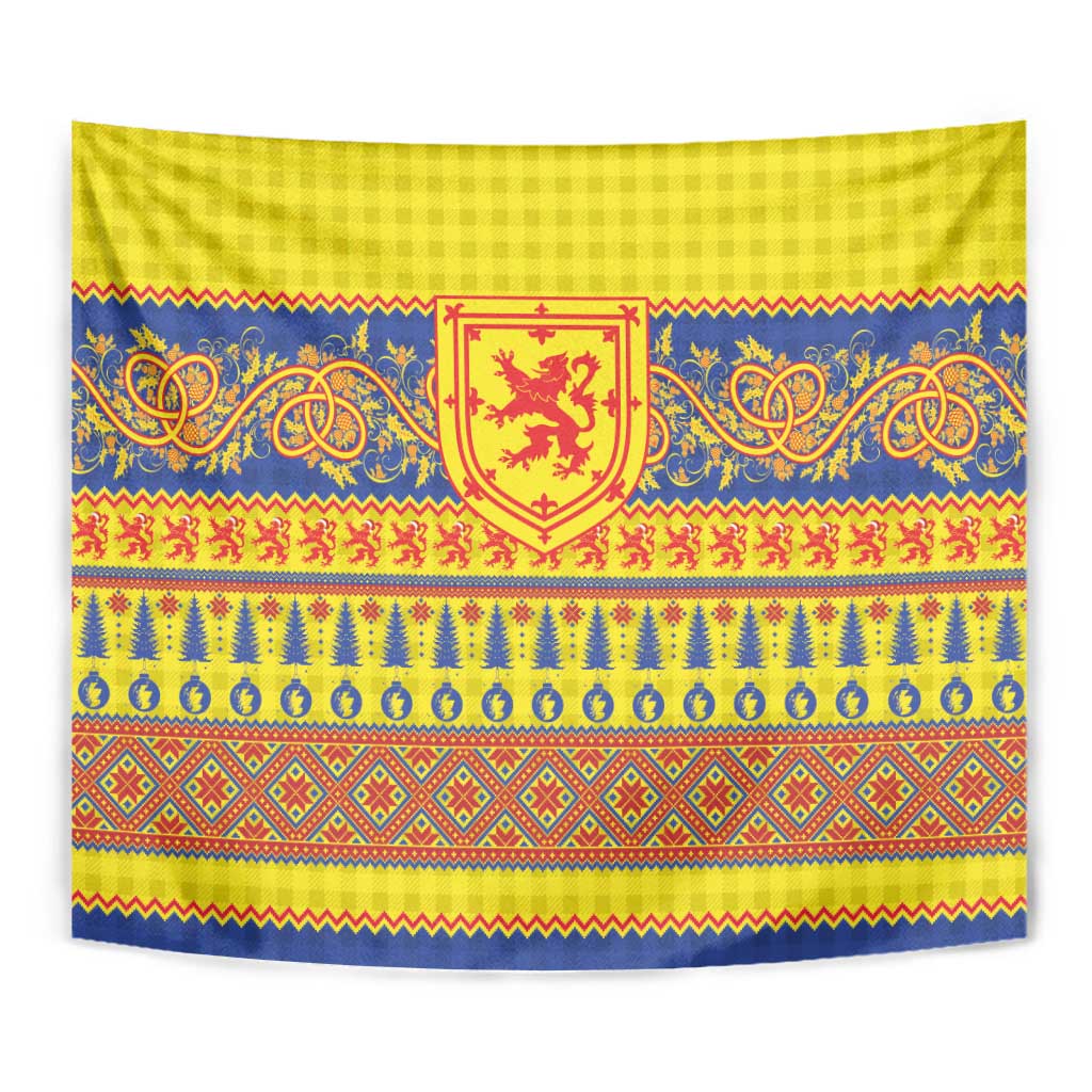 Scottish Christmas Tapestry Scotland Thistle and Celtic Knot Yellow-Red Color - Wonder Print Shop