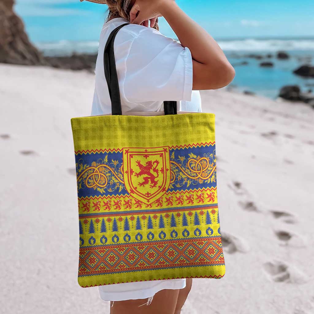 Scottish Christmas Tote Bag Scotland Thistle and Celtic Knot Yellow-Red Color - Wonder Print Shop