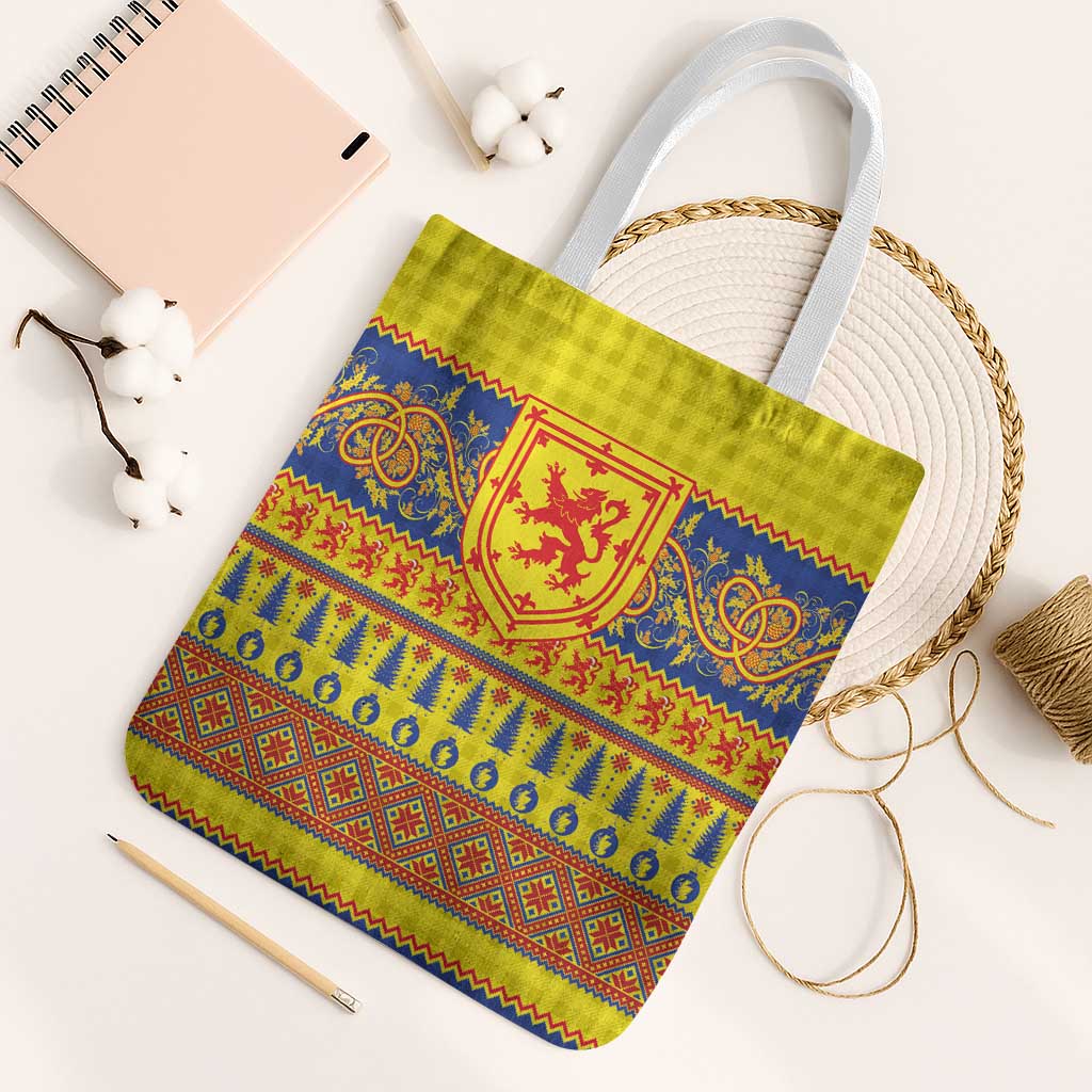 Scottish Christmas Tote Bag Scotland Thistle and Celtic Knot Yellow-Red Color - Wonder Print Shop