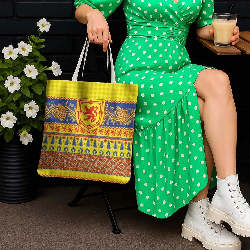 Scottish Christmas Tote Bag Scotland Thistle and Celtic Knot Yellow-Red Color - Wonder Print Shop