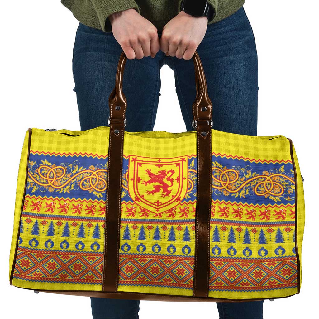 Scottish Christmas Travel Bag Scotland Thistle and Celtic Knot Yellow-Red Color - Wonder Print Shop