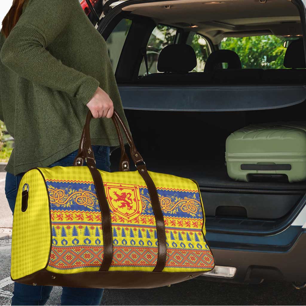 Scottish Christmas Travel Bag Scotland Thistle and Celtic Knot Yellow-Red Color - Wonder Print Shop