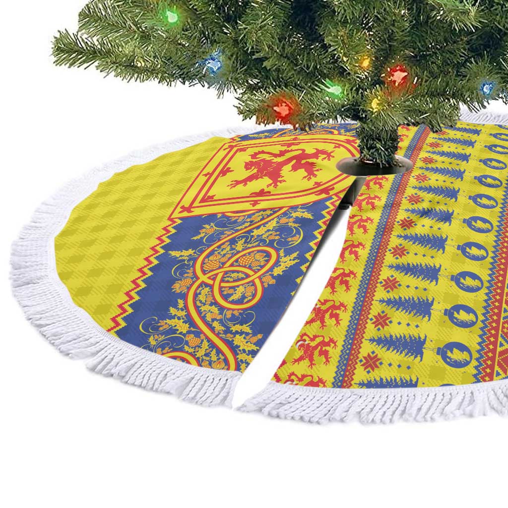 Scottish Christmas Tree Skirt Scotland Thistle and Celtic Knot Yellow-Red Color - Wonder Print Shop