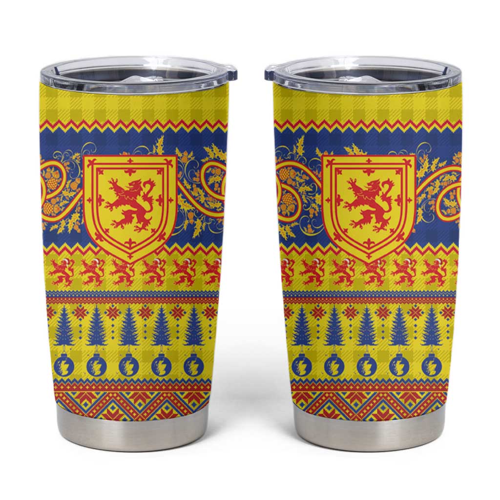 Scottish Christmas Tumbler Cup Scotland Thistle and Celtic Knot Yellow-Red Color - Wonder Print Shop