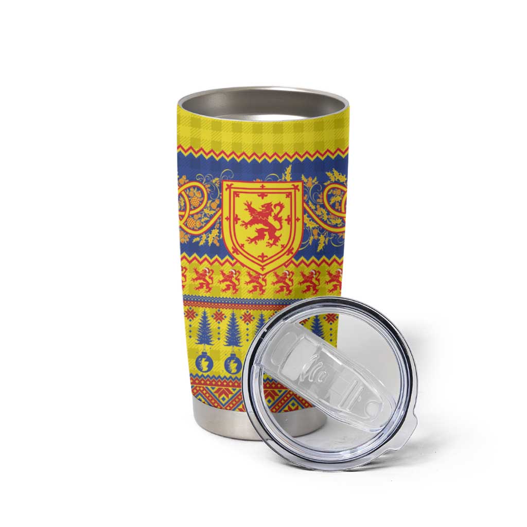 Scottish Christmas Tumbler Cup Scotland Thistle and Celtic Knot Yellow-Red Color - Wonder Print Shop