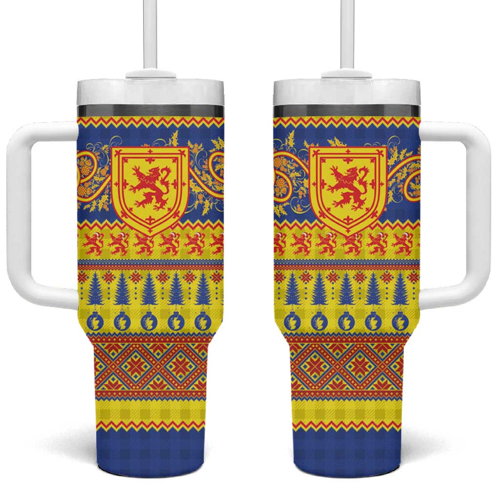 Scottish Christmas Tumbler With Handle Scotland Thistle and Celtic Knot Yellow-Red Color - Wonder Print Shop
