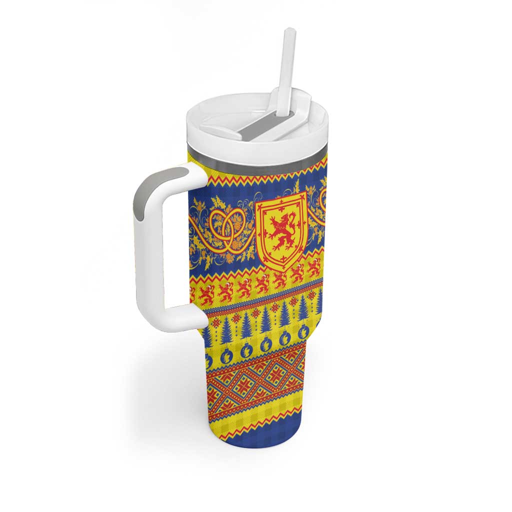 Scottish Christmas Tumbler With Handle Scotland Thistle and Celtic Knot Yellow-Red Color - Wonder Print Shop