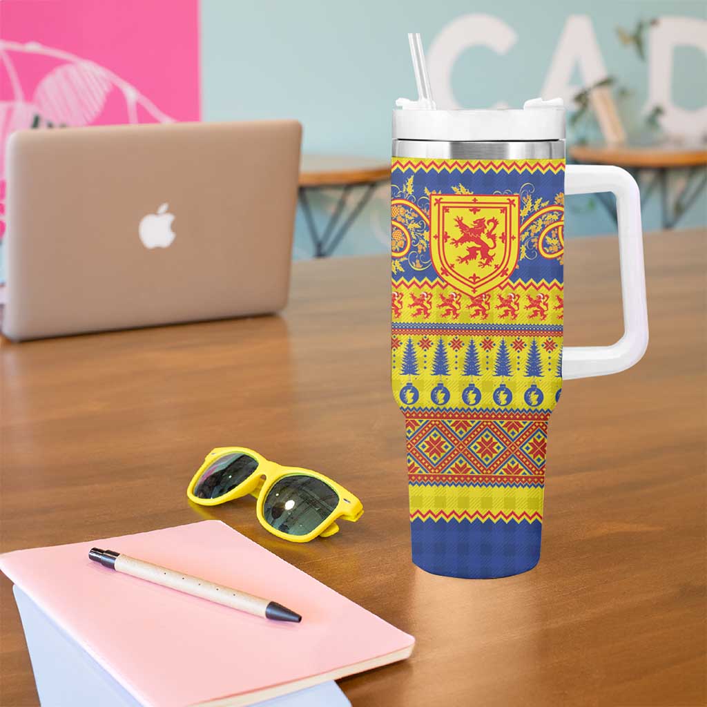 Scottish Christmas Tumbler With Handle Scotland Thistle and Celtic Knot Yellow-Red Color - Wonder Print Shop