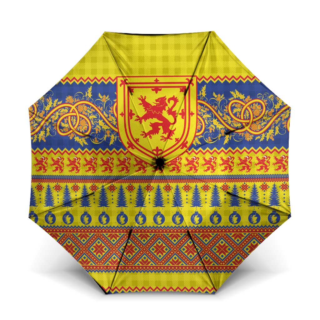 Scottish Christmas Umbrella Scotland Thistle and Celtic Knot Yellow-Red Color - Wonder Print Shop