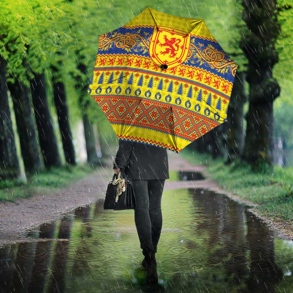 Scottish Christmas Umbrella Scotland Thistle and Celtic Knot Yellow-Red Color - Wonder Print Shop