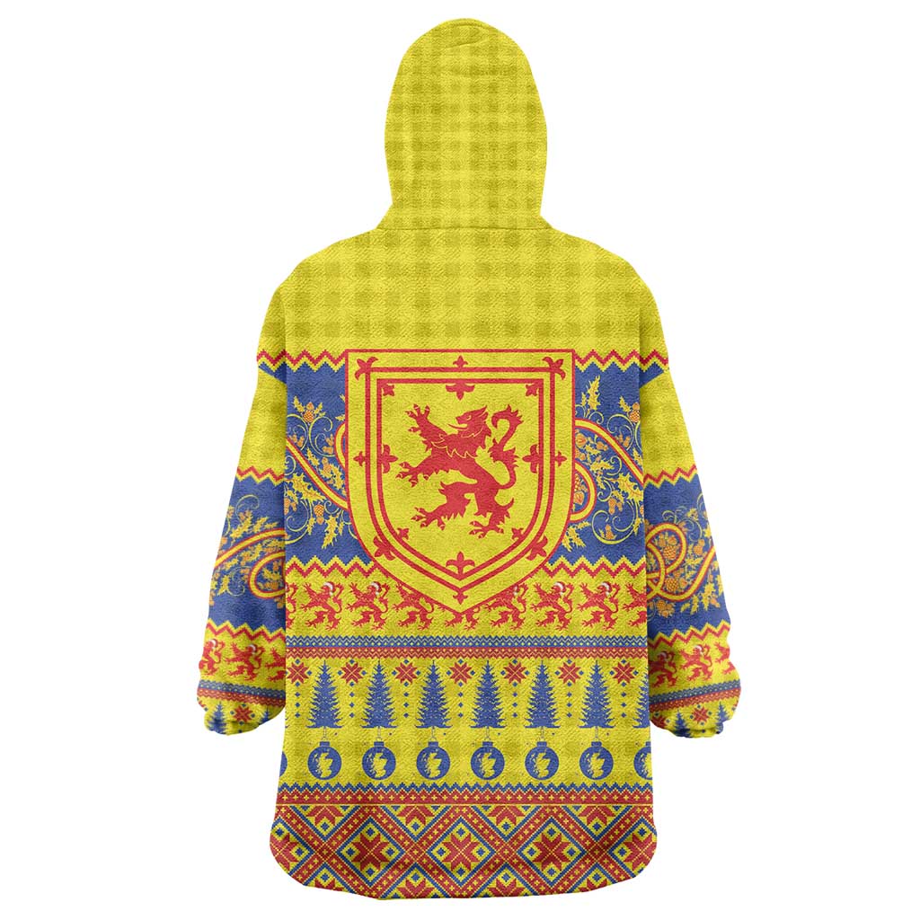 Scottish Christmas Wearable Blanket Hoodie Scotland Thistle and Celtic Knot Yellow-Red Color - Wonder Print Shop