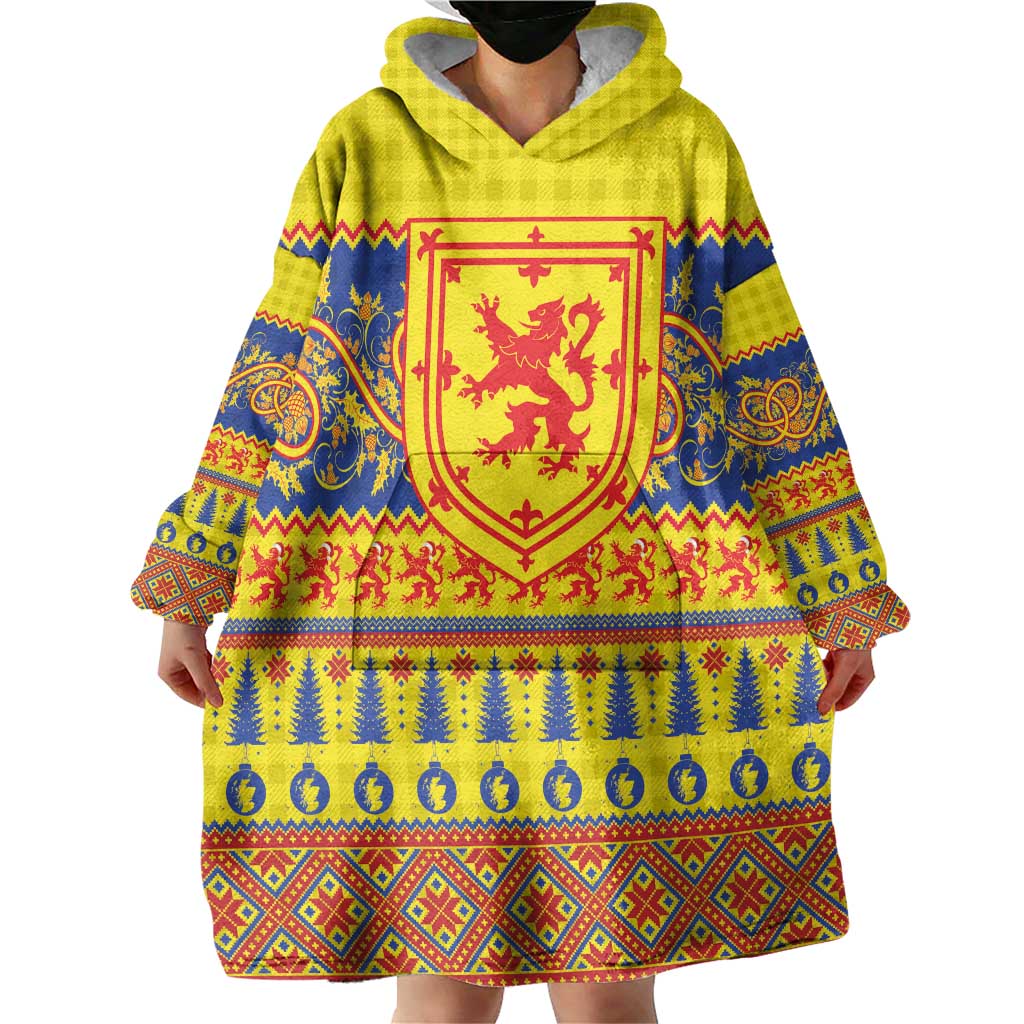 Scottish Christmas Wearable Blanket Hoodie Scotland Thistle and Celtic Knot Yellow-Red Color - Wonder Print Shop