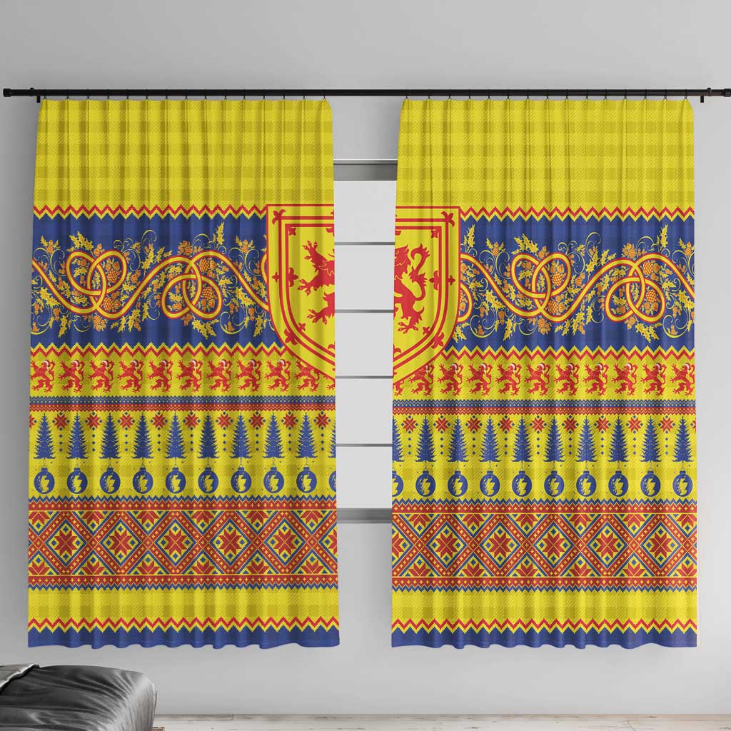 Scottish Christmas Window Curtain Scotland Thistle and Celtic Knot Yellow-Red Color - Wonder Print Shop