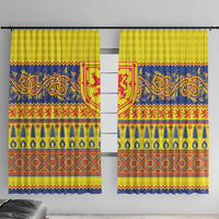 Scottish Christmas Window Curtain Scotland Thistle and Celtic Knot Yellow-Red Color - Wonder Print Shop