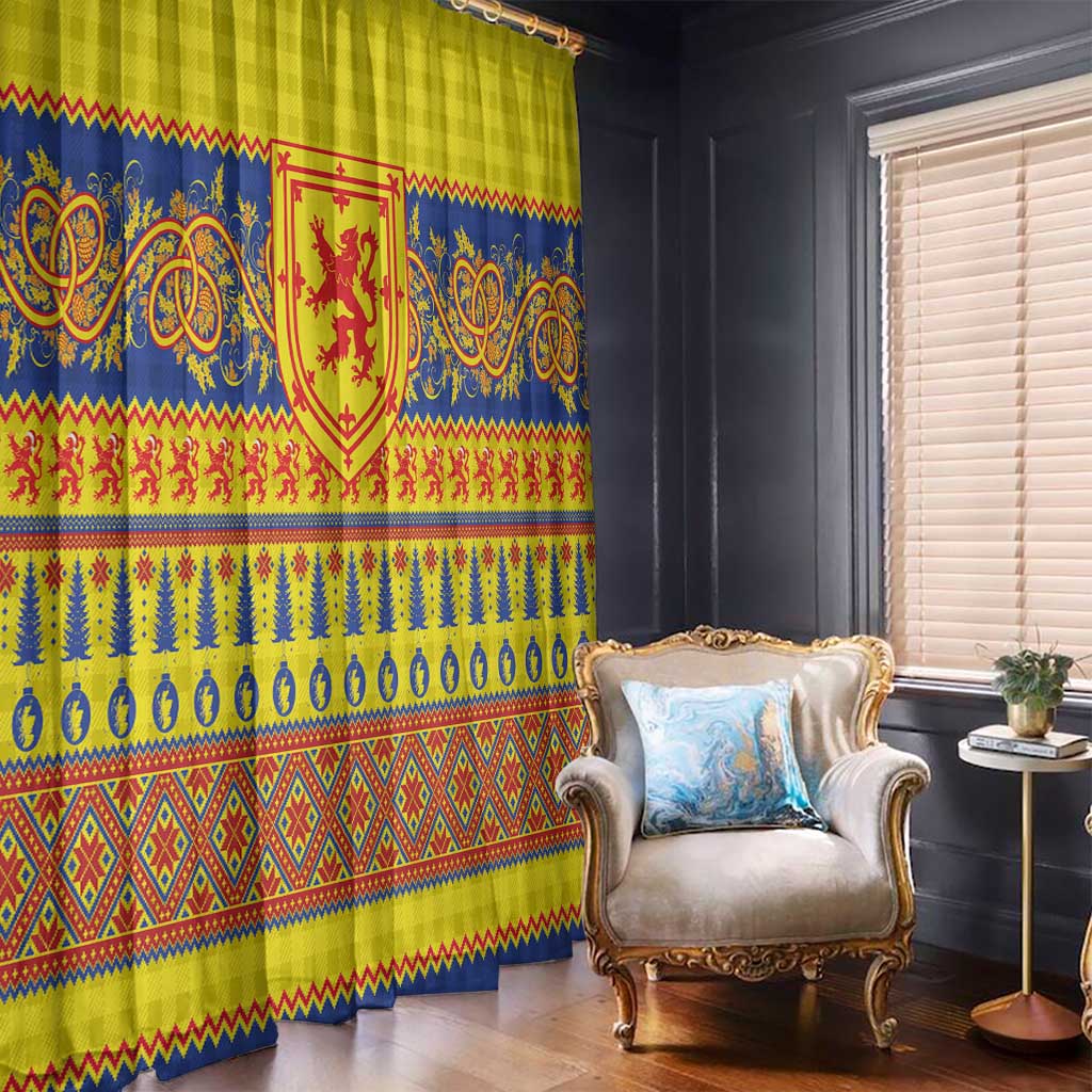 Scottish Christmas Window Curtain Scotland Thistle and Celtic Knot Yellow-Red Color - Wonder Print Shop
