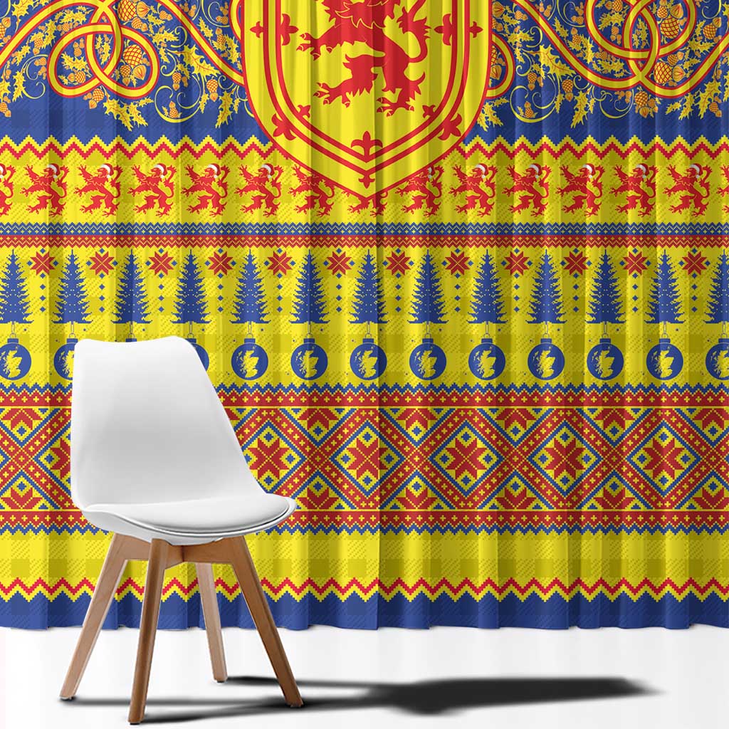 Scottish Christmas Window Curtain Scotland Thistle and Celtic Knot Yellow-Red Color - Wonder Print Shop
