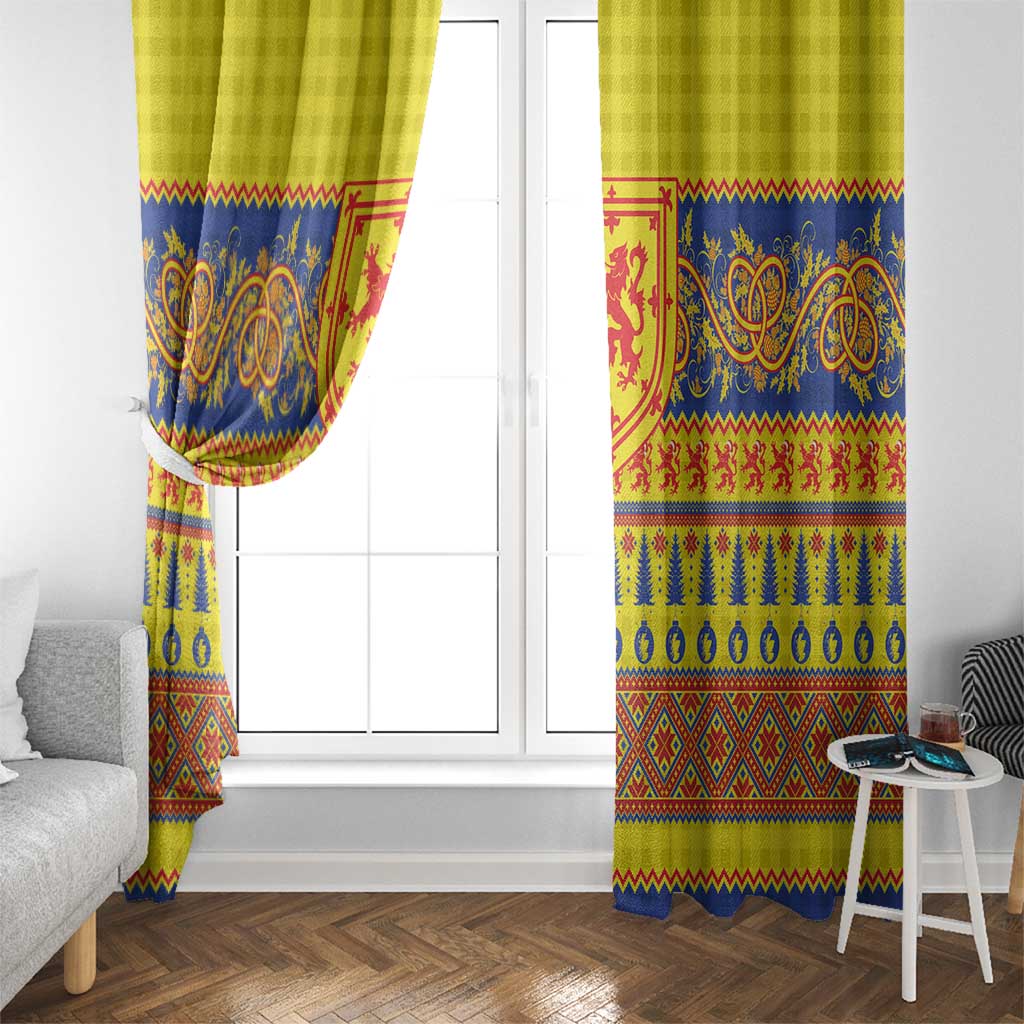 Scottish Christmas Window Curtain Scotland Thistle and Celtic Knot Yellow-Red Color - Wonder Print Shop