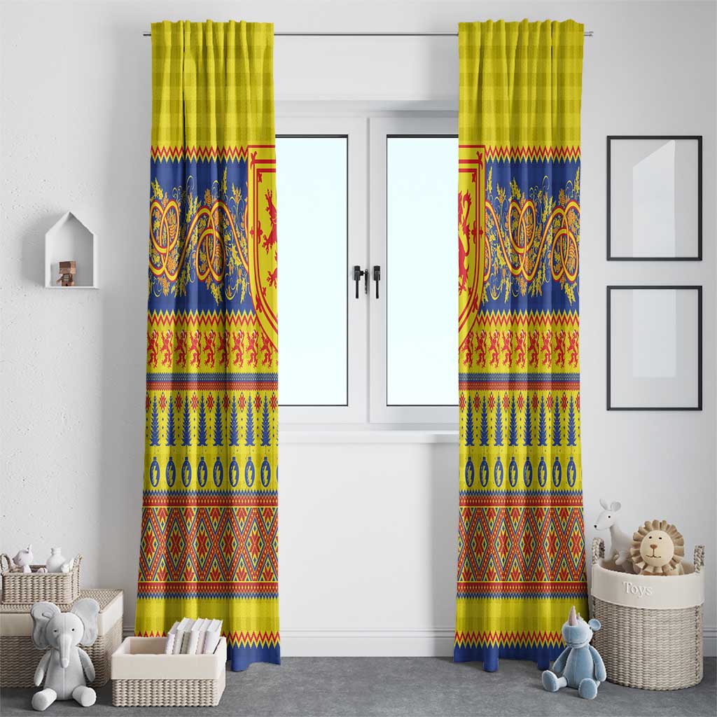 Scottish Christmas Window Curtain Scotland Thistle and Celtic Knot Yellow-Red Color - Wonder Print Shop