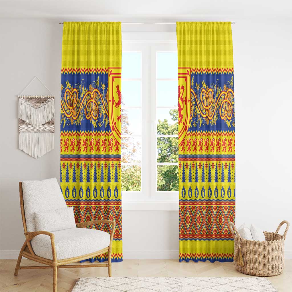Scottish Christmas Window Curtain Scotland Thistle and Celtic Knot Yellow-Red Color - Wonder Print Shop