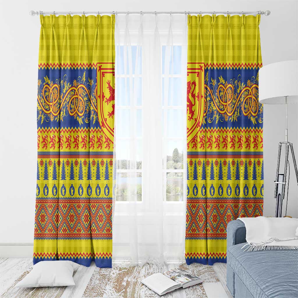 Scottish Christmas Window Curtain Scotland Thistle and Celtic Knot Yellow-Red Color - Wonder Print Shop