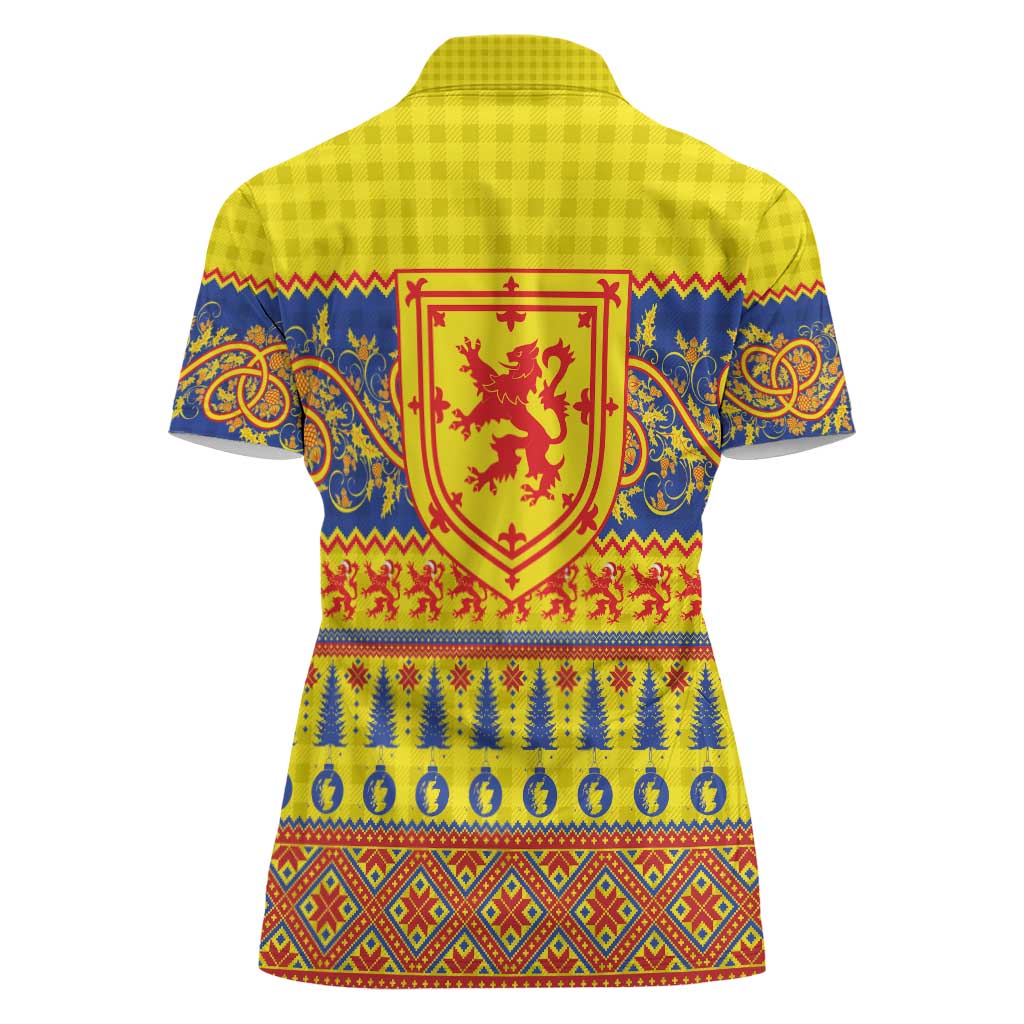 Scottish Christmas Women Polo Shirt Scotland Thistle and Celtic Knot Yellow-Red Color - Wonder Print Shop