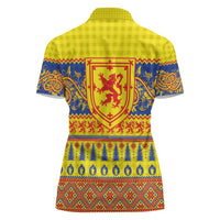 Scottish Christmas Women Polo Shirt Scotland Thistle and Celtic Knot Yellow-Red Color - Wonder Print Shop