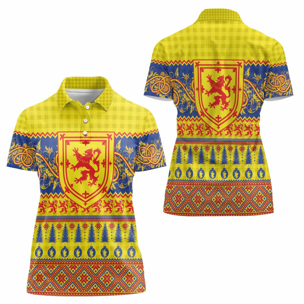 Scottish Christmas Women Polo Shirt Scotland Thistle and Celtic Knot Yellow-Red Color - Wonder Print Shop