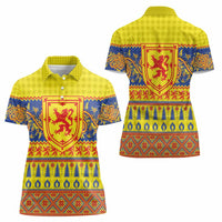 Scottish Christmas Women Polo Shirt Scotland Thistle and Celtic Knot Yellow-Red Color - Wonder Print Shop