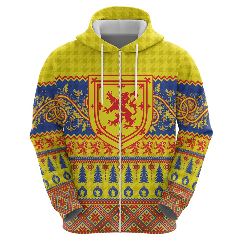 Scottish Christmas Zip Hoodie Scotland Thistle and Celtic Knot Yellow-Red Color - Wonder Print Shop