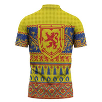 Scottish Christmas Zipper Polo Shirt Scotland Thistle and Celtic Knot Yellow-Red Color - Wonder Print Shop