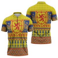 Scottish Christmas Zipper Polo Shirt Scotland Thistle and Celtic Knot Yellow-Red Color - Wonder Print Shop