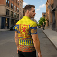 Scottish Christmas Zipper Polo Shirt Scotland Thistle and Celtic Knot Yellow-Red Color - Wonder Print Shop