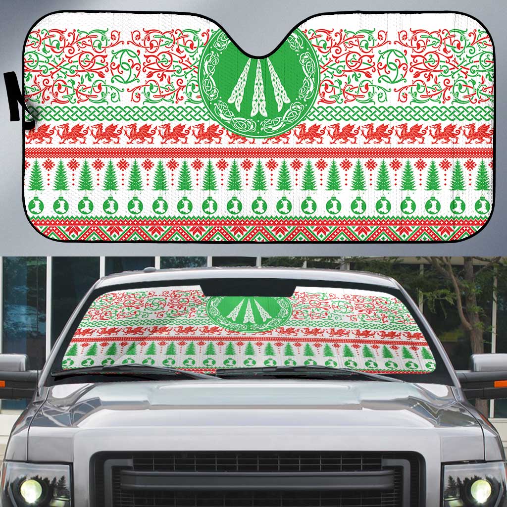 Welsh Christmas Auto Sun Shade Awen and Celtics Culture with Xmas Elements - Wonder Print Shop