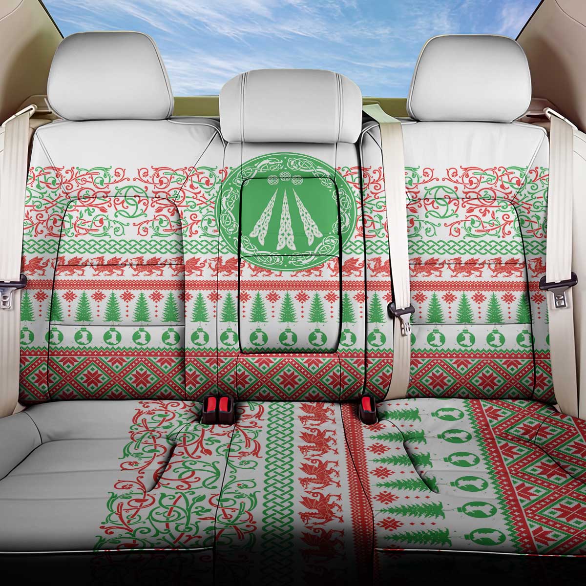 Welsh Christmas Back Car Seat Cover Awen and Celtics Culture with Xmas Elements - Wonder Print Shop
