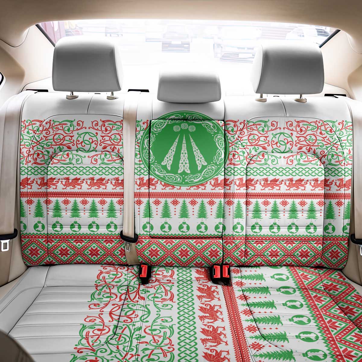 Welsh Christmas Back Car Seat Cover Awen and Celtics Culture with Xmas Elements - Wonder Print Shop