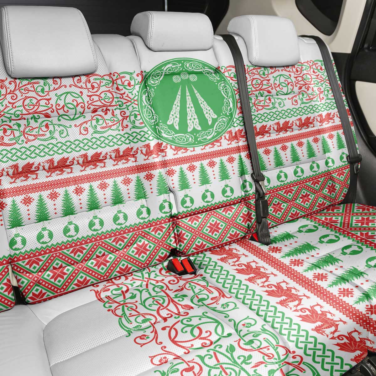 Welsh Christmas Back Car Seat Cover Awen and Celtics Culture with Xmas Elements - Wonder Print Shop