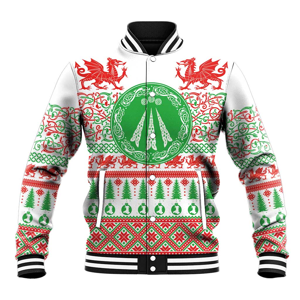 Welsh Christmas Baseball Jacket Awen and Celtics Culture with Xmas Elements - Wonder Print Shop