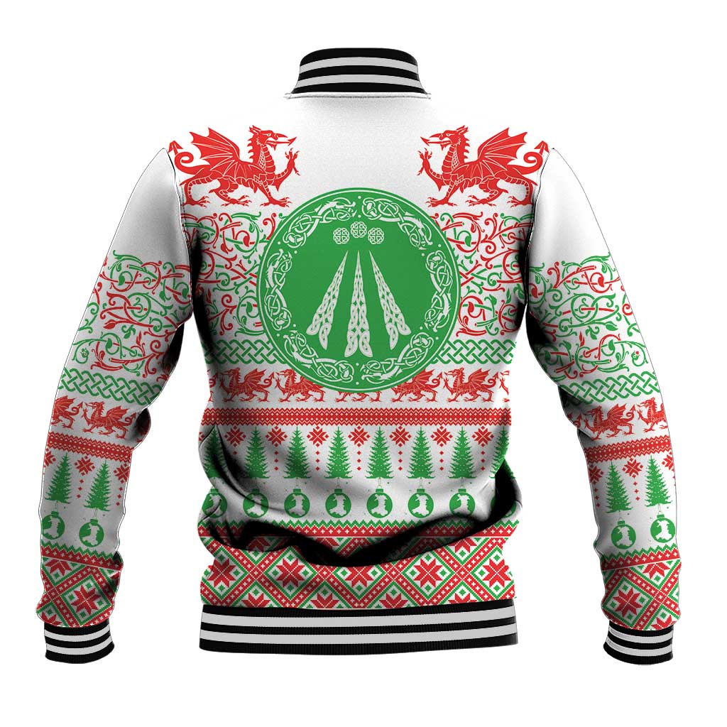Welsh Christmas Baseball Jacket Awen and Celtics Culture with Xmas Elements - Wonder Print Shop