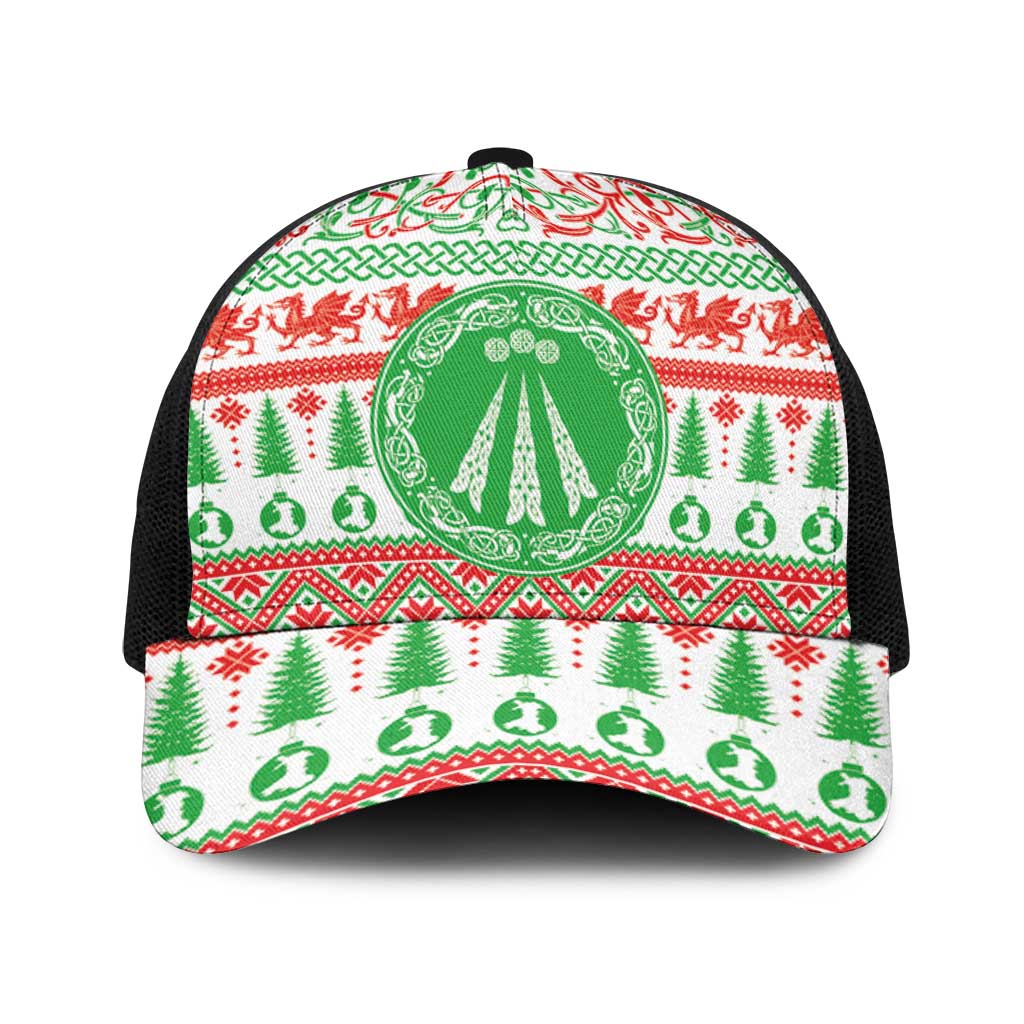 Welsh Christmas Baseball Net Cap Awen and Celtics Culture with Xmas Elements - Wonder Print Shop