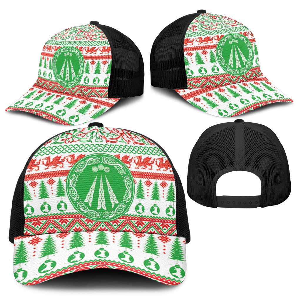Welsh Christmas Baseball Net Cap Awen and Celtics Culture with Xmas Elements - Wonder Print Shop