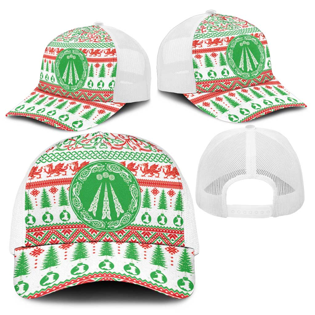 Welsh Christmas Baseball Net Cap Awen and Celtics Culture with Xmas Elements - Wonder Print Shop