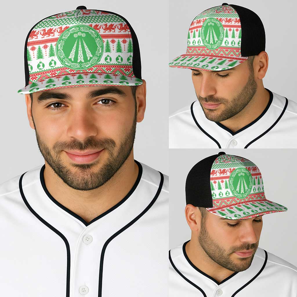 Welsh Christmas Baseball Net Cap Awen and Celtics Culture with Xmas Elements - Wonder Print Shop
